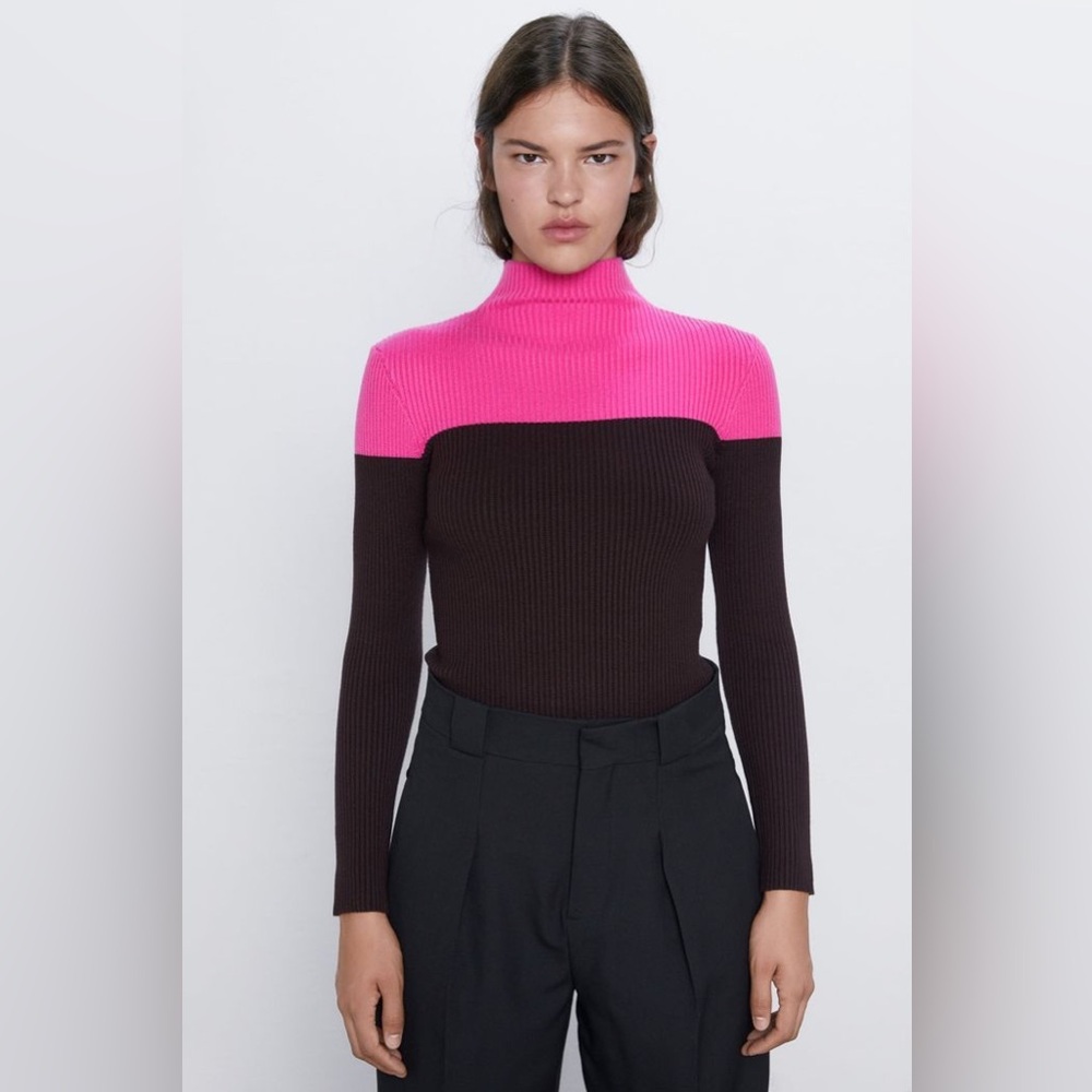 Zara Pink and Brown Women's Sweater- Never worn